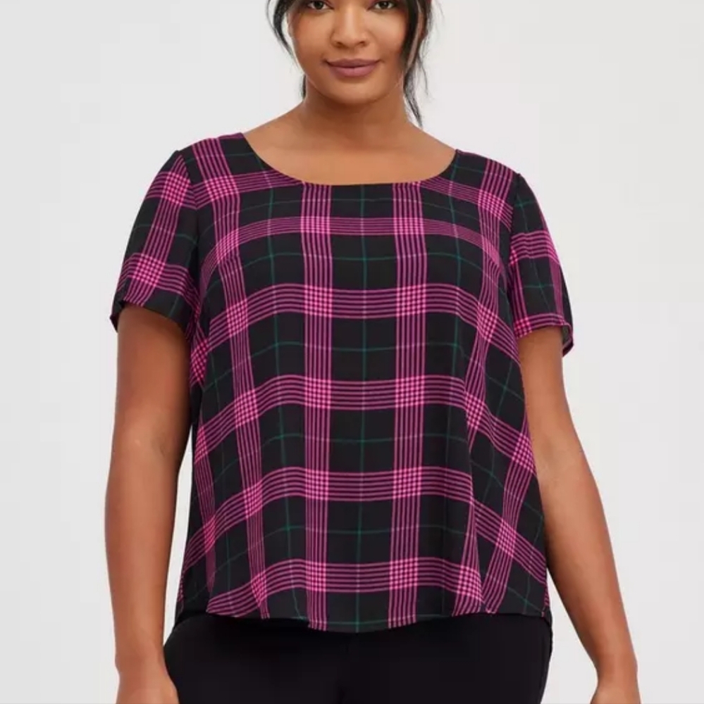 Tartan Abbey Plaid Button Back Blouse Size 4 by Torrid